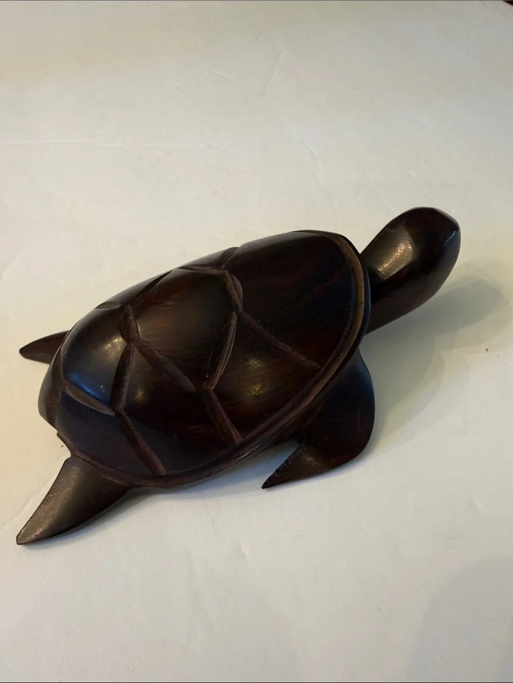 Vintage Hand Carved Wood Turtle Figurine Sea Turtle Sculpture Home Decor